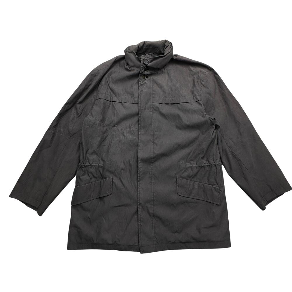 Sanyo New York Trench Coat Overcoat Mens Large Poly Nylon Blend Hooded Gray